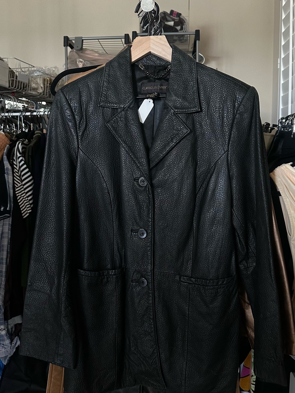 ✨TRUE 90S VTG BLACK LEATHER JACKET Classiques Entier Women's Size-M